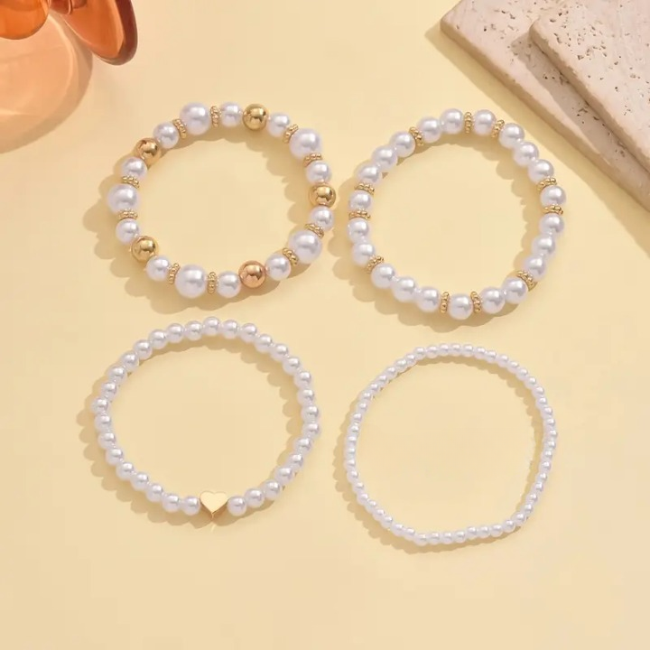 Emma Refined Pearl Beaded Bracelet Set l Sammen Mot Brystkreft