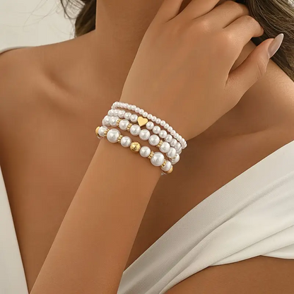 Emma Refined Pearl Beaded Bracelet Set l Sammen Mot Brystkreft