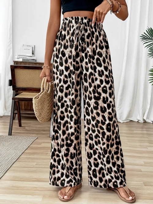 Samira l Elegante Leopardbukser Med Vidde Ben