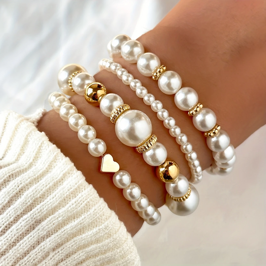 Maya Elegant Layered Pearl Bracelets l Sammen Mot Brystkreft