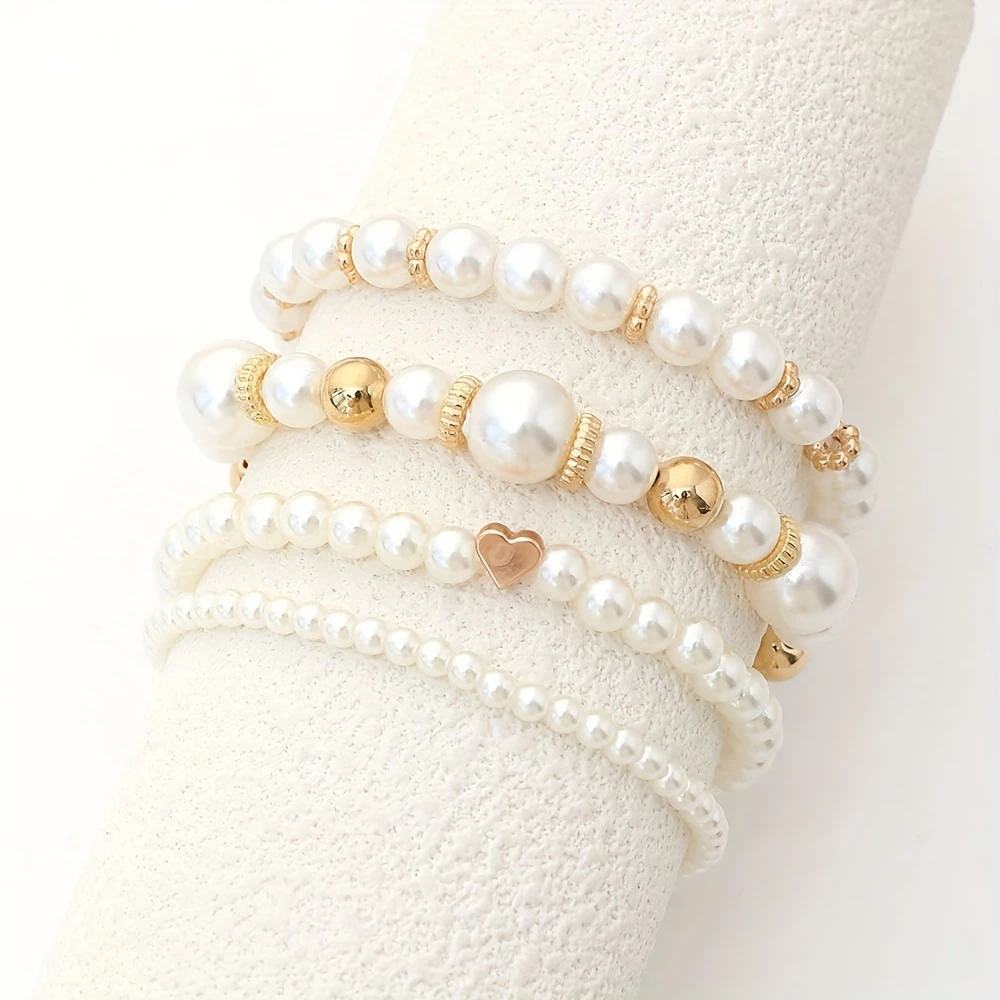 Maya Elegant Layered Pearl Bracelets l Sammen Mot Brystkreft